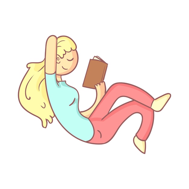 Girl reading a book half laying