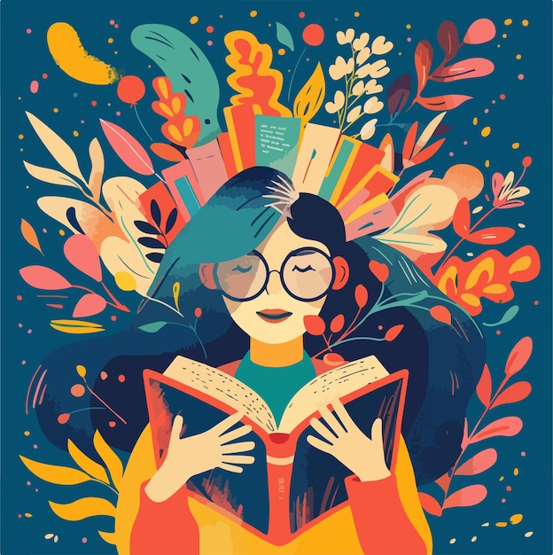 Girl reading book illustration