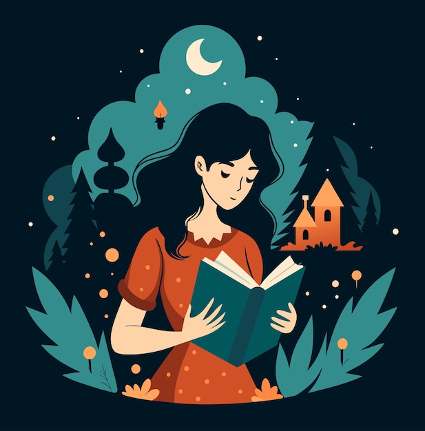 Vector girl reading a book illustrations