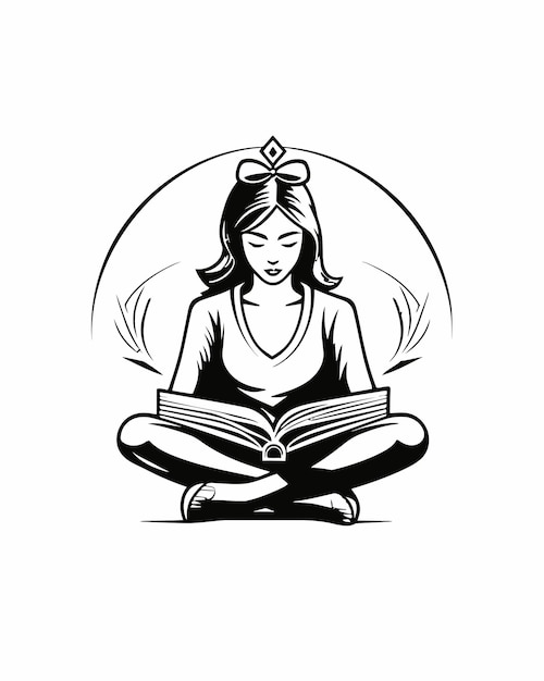 Girl reading a book logo with a bow on her head