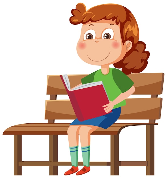 Vector a girl reading a book sitting on bench