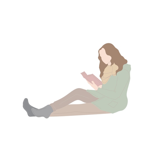 床に座って本を読んでいる女の子