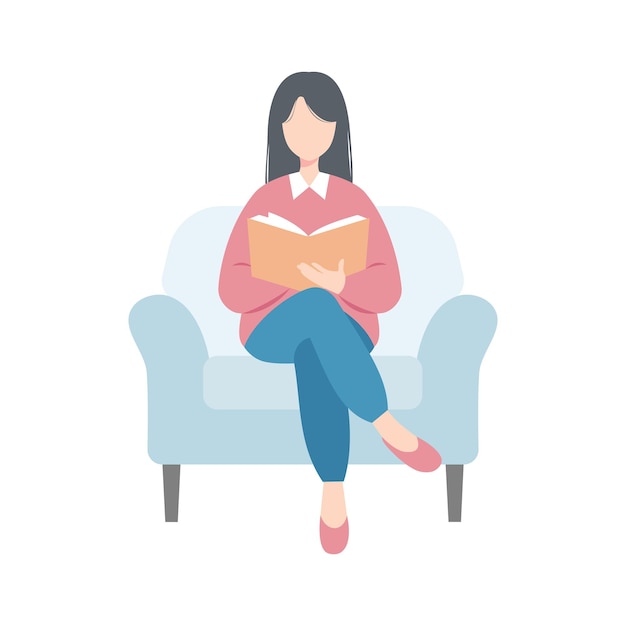 девушка читает книгу на диване