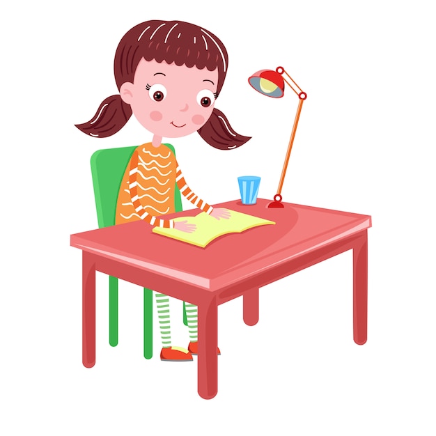 Vector girl reading a book on the table vector illustration