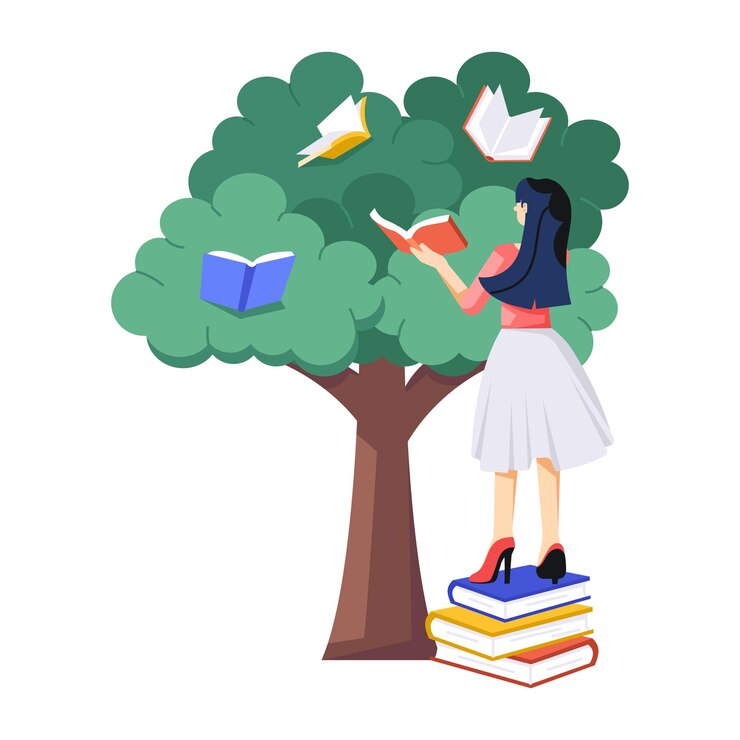 Vector a girl reading a book under a tree