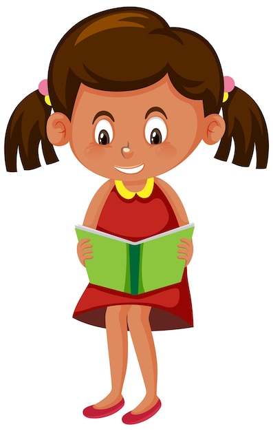 Girl reading a book on white background