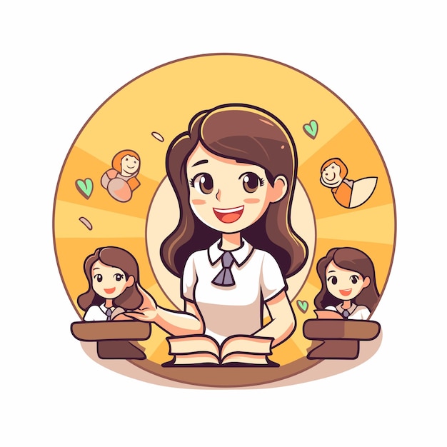 Girl reading a book with her friends vector illustration in cartoon style