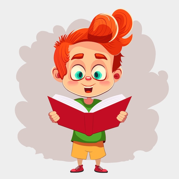 Premium Vector  A girl reading a book with a red hair in a green shirt.