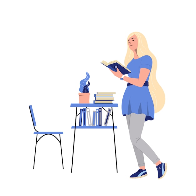 Vector girl reading a book