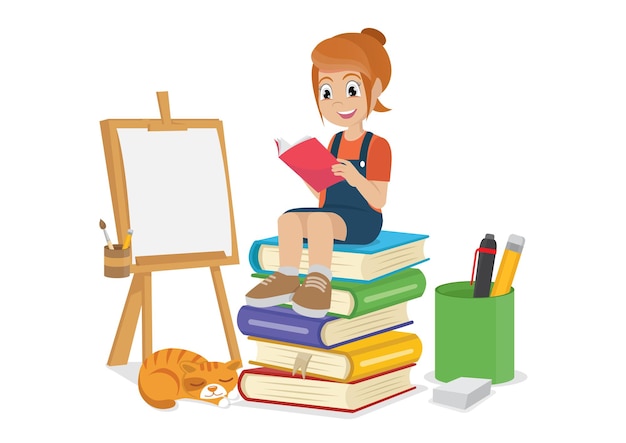 Girl reading books vector eps10