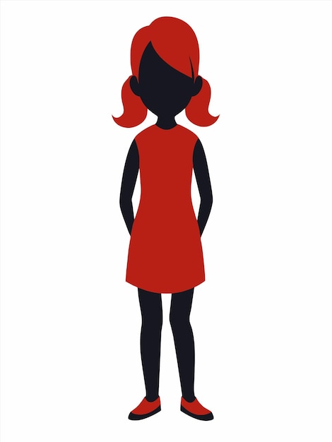 a girl in a red dress is standing in front of a white background