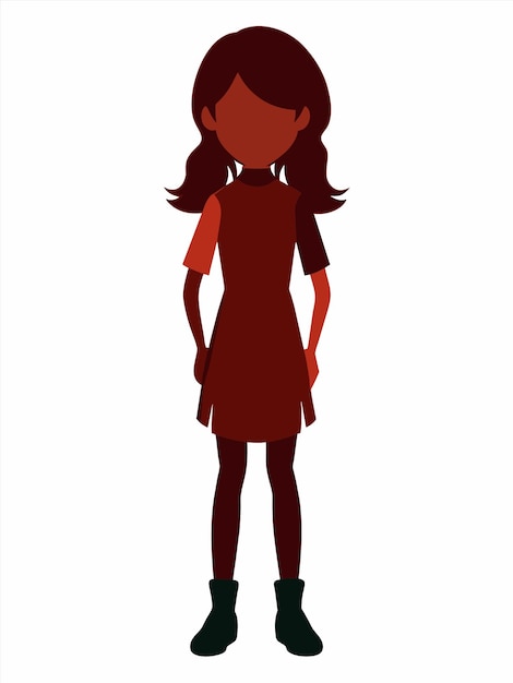 a girl in a red dress is standing in front of a white background