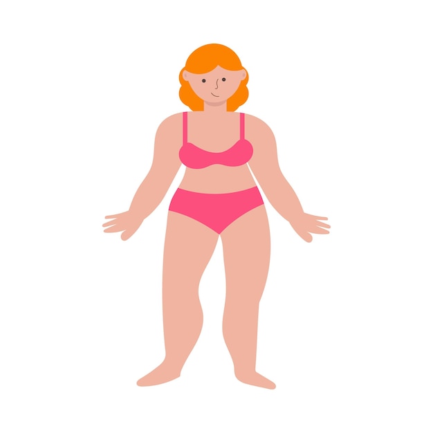 Девушка в красном купальнике в полный рост с изображением бодипозитива