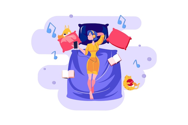 Girl relaxing and listening to music