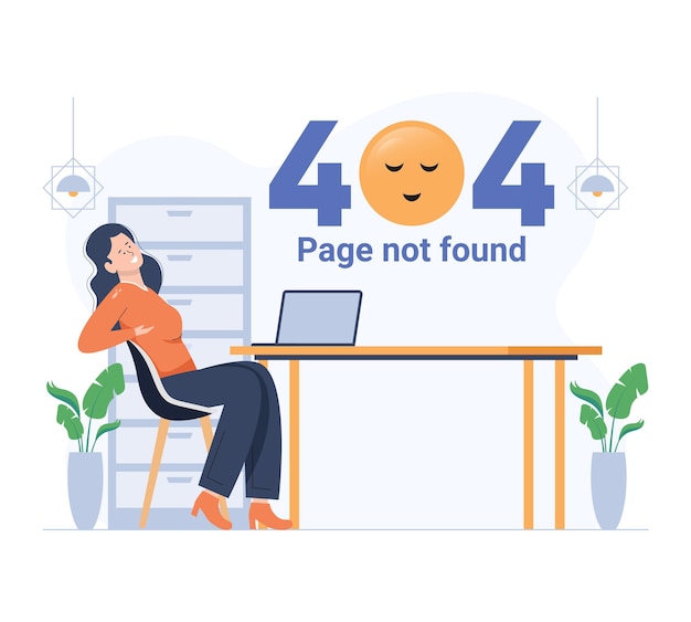 Vector girl relaxing while 404 error in result