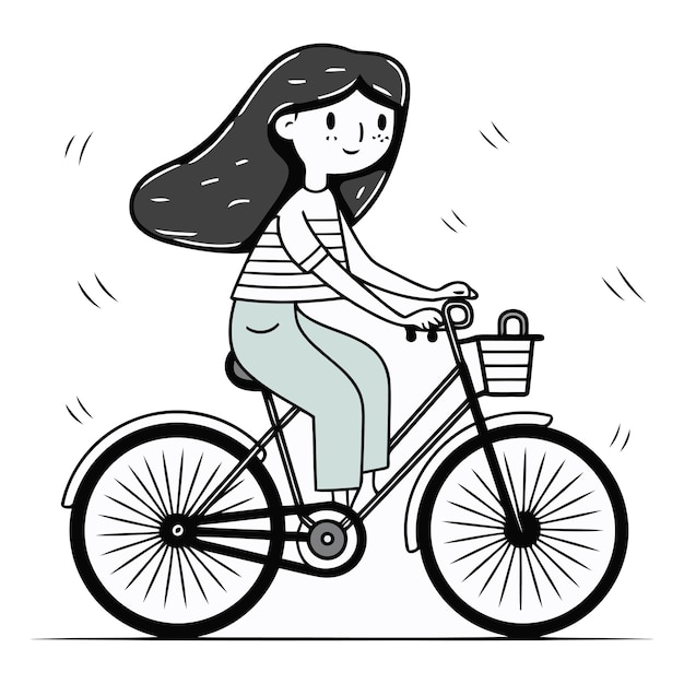 Vector girl riding a bicycle in doodle style