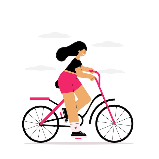 girl riding a bicycle woman riding a bike active lifestyle and sport concept vector illustration