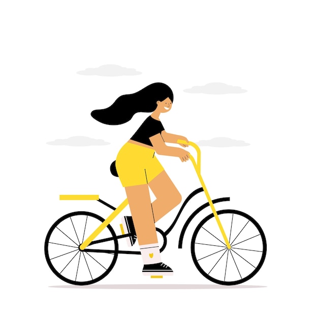 girl riding a bicycle woman riding a bike active lifestyle and sport concept vector illustration