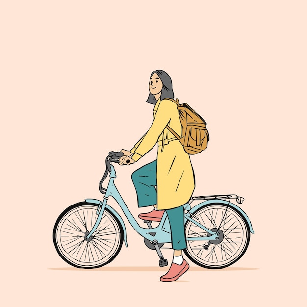 Girl riding bike illustration