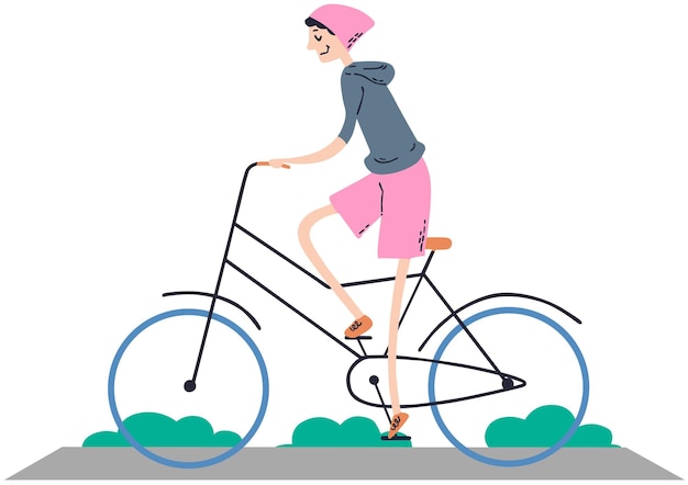 Vector a girl riding a bike with a pink hat on.