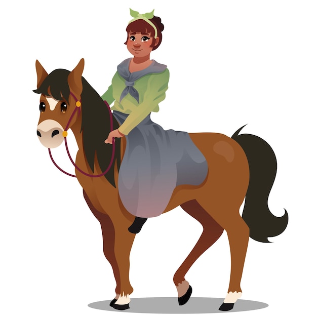 Vector girl riding a cute horse cartoon illustration