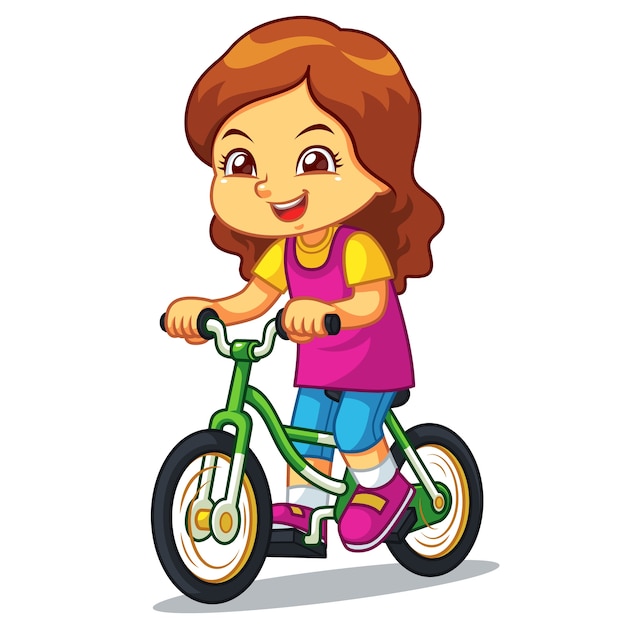 Girl Riding New Green Bicycle.