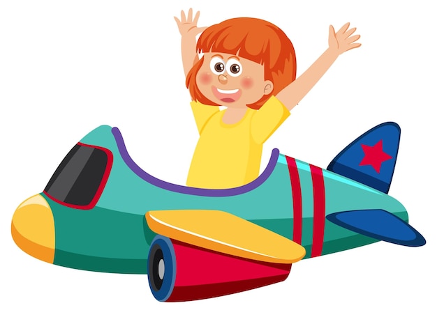 A girl riding toy airplane