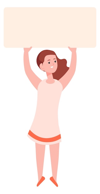 Vector girl rising blank banner child with empty paper