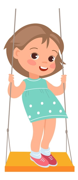 Girl on rope swings Cartoon happy kid playing