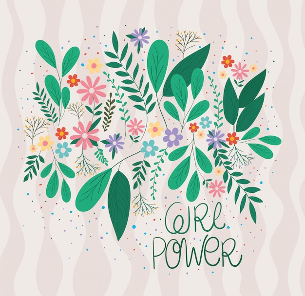 Vector girl rules with leaves and flowers vector design