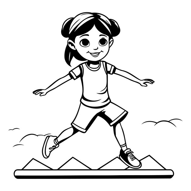 산에서 달리는 소녀 흑백 터 일러스트레이션 그래픽 디자인