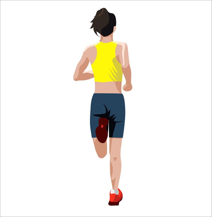 Vector 터 일러스트레이션에서 뒤에서 볼 수 있는 달리는 소녀