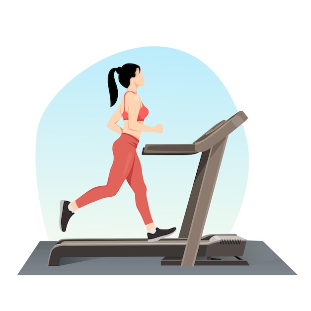 Girl running on the treadmill concept vector illustration