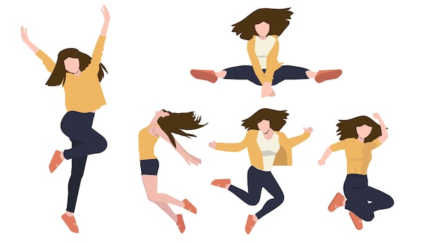 Vector girl's different jumping poses