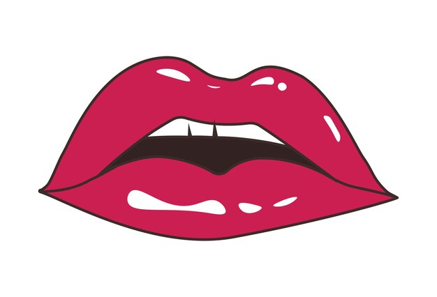 Vector girl's open mond vector illustratie van de glanzende lippen van sexy vrouw geïsoleerd op wit