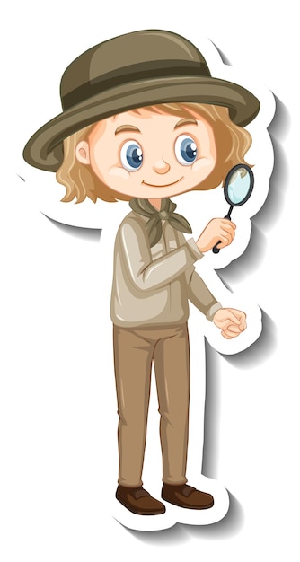 Girl in safari outfit cartoon character sticker