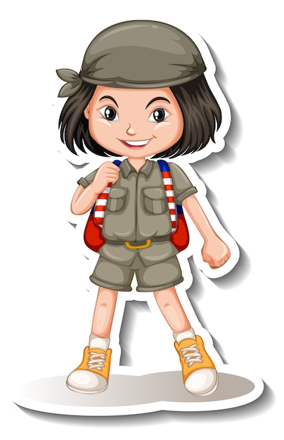 Girl in safari outfit cartoon character sticker