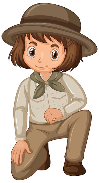 Girl in safari outfit isolated