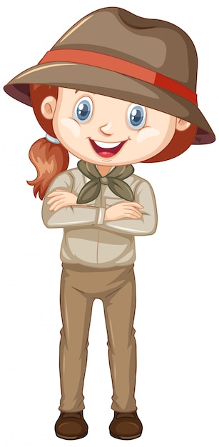 Vector girl in safari outfit on white