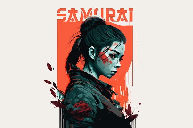 Girl samurai vector illustration for tshirt