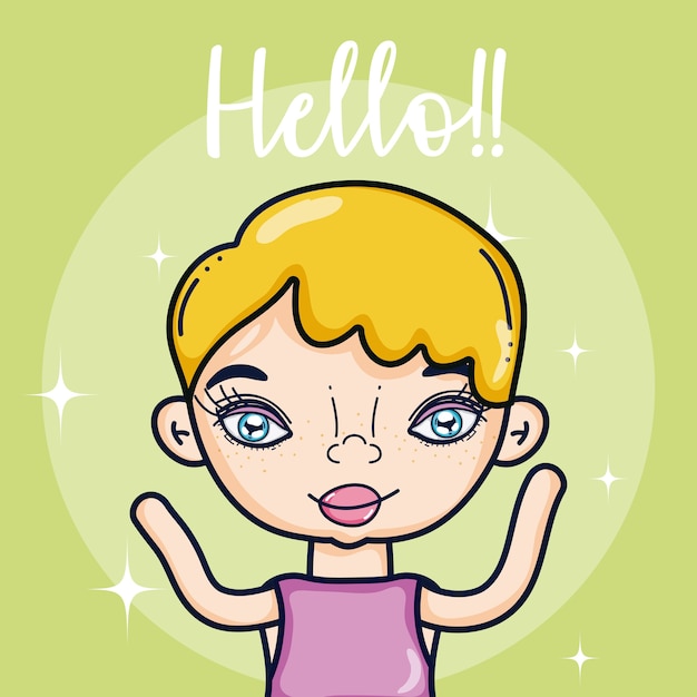 Vector girl saying hello cartoon