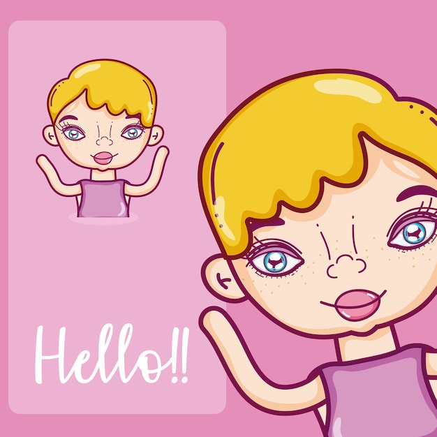 Girl saying hello cartoon