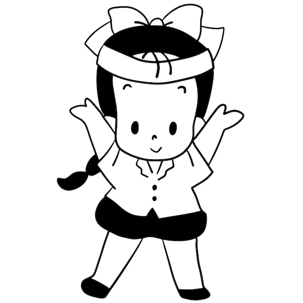 A girl in a school uniform with a bow on her head.