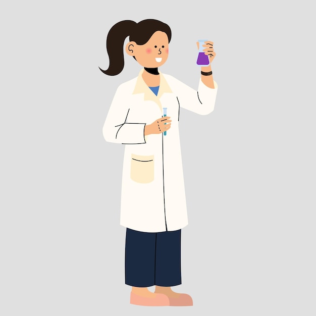 Vector girl scientist with her experiment illustration