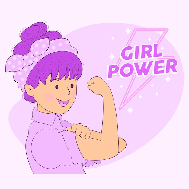 Vector girl showing muscles girl power international womens day