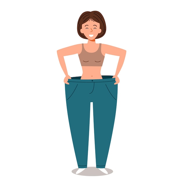 The girl shows how she lost weight A female in large pants