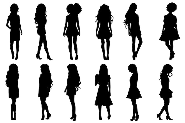 Vector girl silhouette set vector illustration