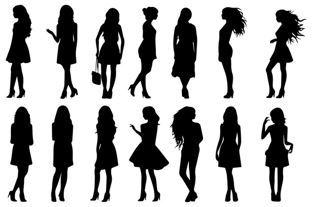 Vector girl silhouette set vector illustration