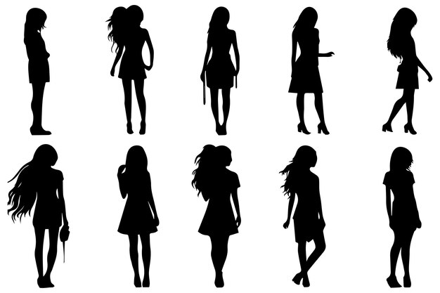 Vector girl silhouette set vector illustration