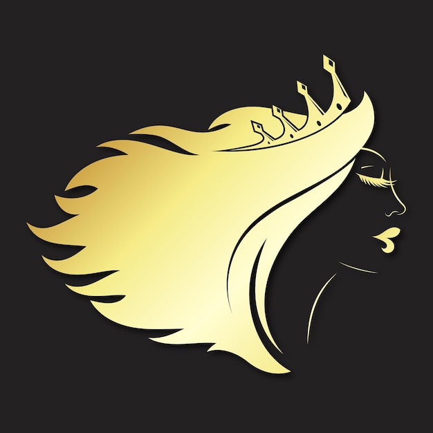 Silhouette ragazza con corona d'oro e simbolo dell'acconciatura